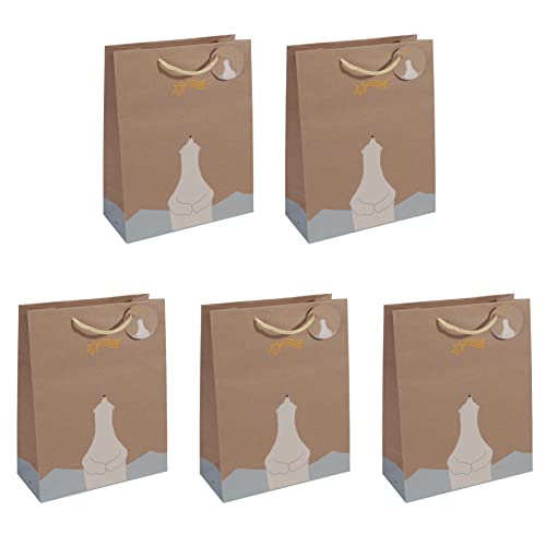 Sigel GT049/5 große Geschenktüten aus Kraftpapier, 5er Set, 33 x 26 cm, braun, "Polar bear with shooting star", Papier-Geschenktaschen Weihnachten von Sigel