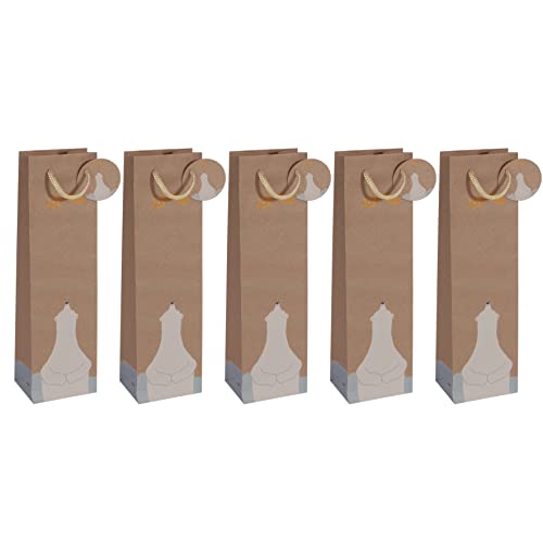 SIGEL GT051/5 Flaschen-Geschenktüten aus Kraftpapier | 5er Set | 35 x 10 cm | braun | Weihnachten | "Polar bear with shooting star" von Sigel