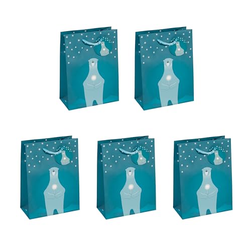 Sigel GT053/5 mittelgroße Papier-Geschenktüten, 5er Set, 23 x 17 cm, petrolblau, "Polar bear with candle", Papier-Geschenktaschen Weihnachten Sigel GT053/5 mittelgroße Papier-Geschenktüten, 5er Set, 23 x 17 cm, petrolblau, "Polar bear with candle", Papier-Geschenktaschen Weihnachten von Sigel