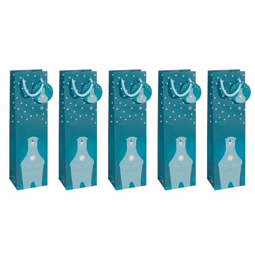 Sigel GT054/5 Flaschen-Geschenktüten aus Papier, 5er Set, 35 x 10 cm, petrolblau, "Polar bear with candle", Papier-Geschenktaschen Weihnachten Sigel GT054/5 Flaschen-Geschenktüten aus Papier, 5er Set, 35 x 10 cm, petrolblau, "Polar bear with candle", Papier-Geschenktaschen Weihnachten von Sigel