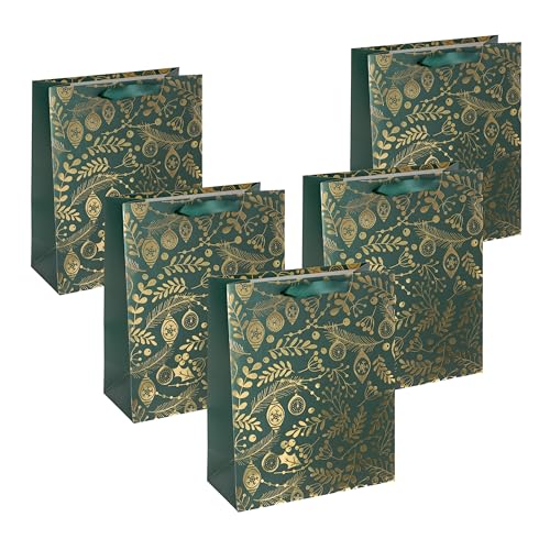 Sigel GT118/5 große Premium Geschenktüten aus Papier, 5er Set, 26 x 33 cm, Golden ornaments on green, Papier-Geschenktaschen Weihnachten Sigel GT118/5 große Premium Geschenktüten aus Papier, 5er Set, 26 x 33 cm, Golden ornaments on green, Papier-Geschenktaschen Weihnachten von Sigel