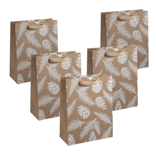 SIGEL GT120 große Premium Geschenktüten aus Papier, 5er Set, 26 x 33 cm, braun, weiß, Papier-Geschenktaschen Weihnachten von Sigel