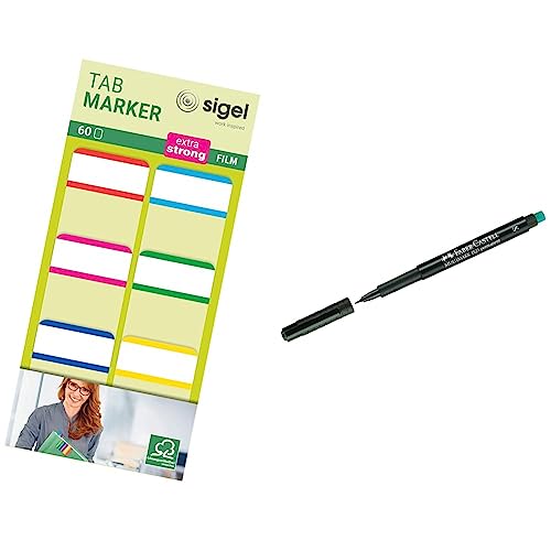 SIGEL HN201 Tab Marker, extra starke Haftmarker, 25 x 38 mm, 60 Streifen & Faber-Castell 152399 - Marker Multimark S, permanent, schwarz, 1 Stück von Sigel