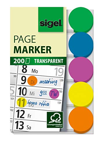 SIGEL HN301 transparente Klebepunkte / Markierungspunkte, 200 Mini-Streifen im Format 15 x 50 mm, 5 Farben von Sigel