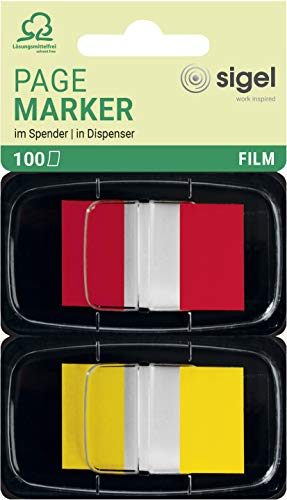 SIGEL HN496 Haftmarker im Spender, 100 Streifen im Format 25 x 43 mm, rot, gelb von Sigel