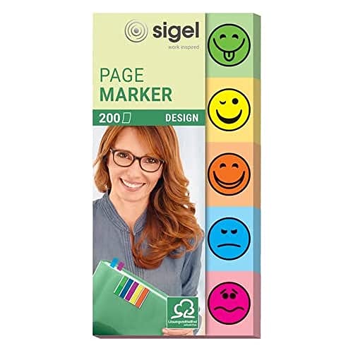 SIGEL HN502 Haftmarker Design Smileys aus Papier, 200 Streifen im Format 20 x 50 mm, 5 Farben von Sigel