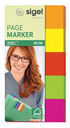 SIGEL HN650 Haftmarker Neon aus Papier, 5 Farben, 200 Streifen im Format 20 x 50 mm, 1 Stück von Sigel