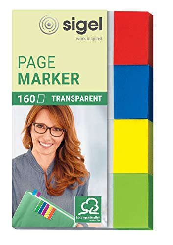 SIGEL HN670 Haftmarker Transparent aus Papier, 160 Streifen im Format 20 x 50 mm, grün, gelb, blau, rot von Sigel