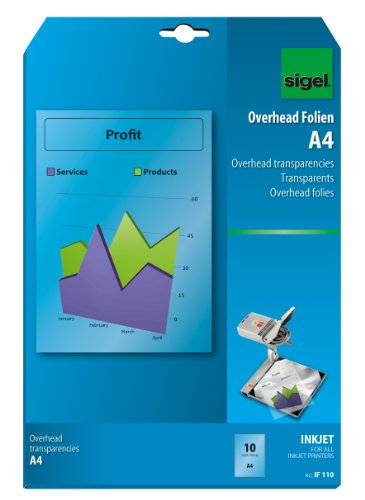 SIGEL IF110 OHP-Folien / Overhead-Folien für InkJet / Tintenstrahldrucker A4, 10 Blatt von Sigel