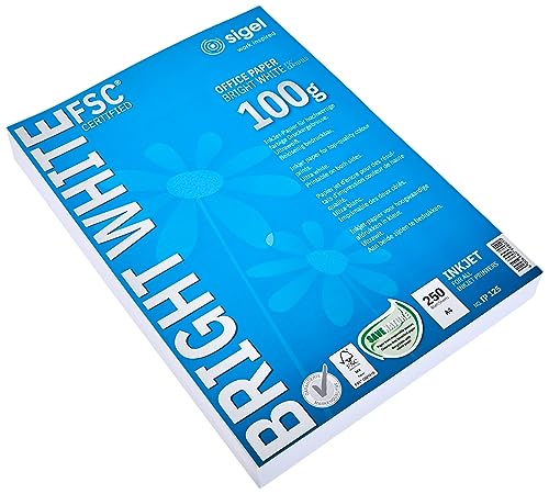 SIGEL IP125 InkJet-Papier A4 ultraweiß, beidseitig bedruckbar, 100 g, 250 Blatt, aus nachhaltigem Papier, scharfes Druckbild und brillante, kontrastreiche Farbausdrucke von Sigel