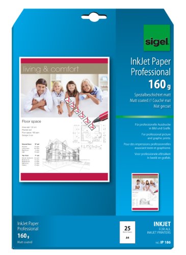 SIGEL IP186 InkJet Papier Professional, A4, 25 Blatt, spezialbeschichtet matt, weiß, 160 g, für Präsentationen, Bewerbungen, Flyer von Sigel