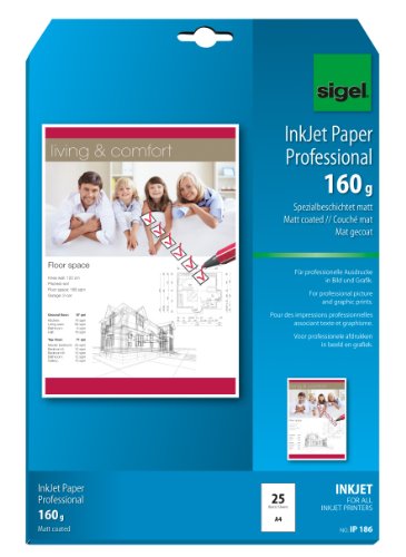 SIGEL IP186 InkJet Papier Professional, A4, 25 Blatt, spezialbeschichtet matt, weiß, 160 g, für Präsentationen, Bewerbungen, Flyer SIGEL IP186 InkJet Papier Professional, A4, 25 Blatt, spezialbeschichtet matt, weiß, 160 g, für Präsentationen, Bewerbungen, Flyer von Sigel