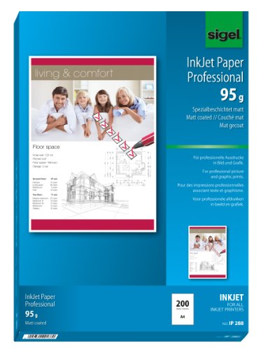 SIGEL IP288 InkJet-Papier Professional, A4, 200 Blatt, spezialbeschichtet matt, weiß, 95 g, für Präsentationen, Bewerbungen, Flyer SIGEL IP288 InkJet-Papier Professional, A4, 200 Blatt, spezialbeschichtet matt, weiß, 95 g, für Präsentationen, Bewerbungen, Flyer von Sigel
