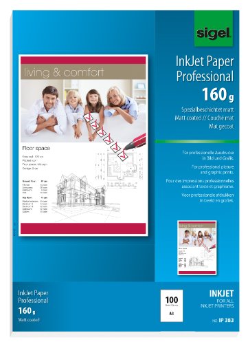 SIGEL IP383 InkJet-Papier Professional, A3, 100 Blatt, spezialbeschichtet matt, weiß, 160 g, für Präsentationen, Angebote, Flyer SIGEL IP383 InkJet-Papier Professional, A3, 100 Blatt, spezialbeschichtet matt, weiß, 160 g, für Präsentationen, Angebote, Flyer von Sigel