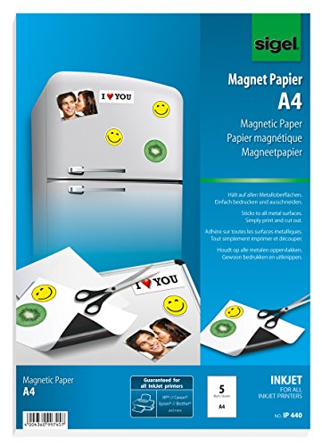 SIGEL IP440 bedruckbares Magnet-Papier / Magnetfolie für InkJet, A4, 5 Blatt, weiß von Sigel