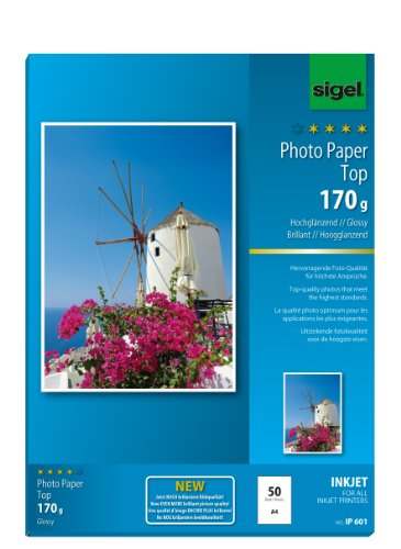 SIGEL IP601 InkJet Fotopapier Top, A4, 50 Blatt, hochglänzend, hochweiß, 170 g - weitere Stückzahlen von Sigel
