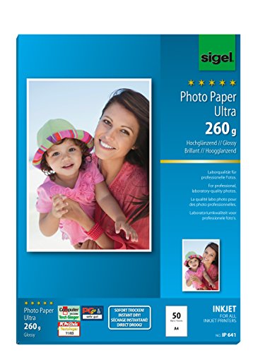 SIGEL IP641 InkJet-Fotopapier Ultra, A4, 50 Blatt, hochglänzend, extrem lichtbeständig, 260 g , für hochwertige Fotografien SIGEL IP641 InkJet-Fotopapier Ultra, A4, 50 Blatt, hochglänzend, extrem lichtbeständig, 260 g , für hochwertige Fotografien von Sigel