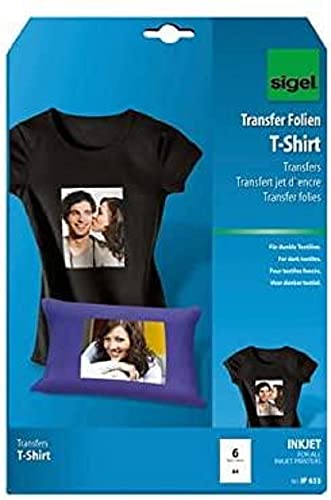 SIGEL IP653 Transferpapier Transferfolie Bügelfolie für dunkle Textilien und Tintenstrahldrucker, 6 Blatt A4 SIGEL IP653 Transferpapier Transferfolie Bügelfolie für dunkle Textilien und Tintenstrahldrucker, 6 Blatt A4 von Sigel