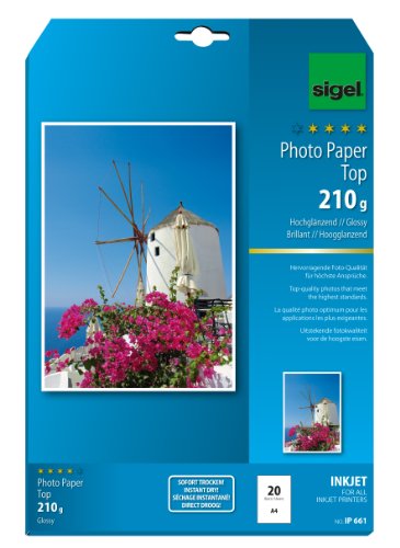 SIGEL IP661 InkJet-Fotopapier Top, A4, 20 Blatt, hochglänzend, hochweiß, 210 g von Sigel