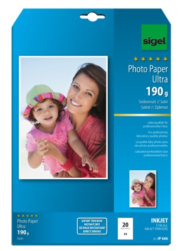 SIGEL IP666 InkJet Fotopapier Ultra, A4, 20 Blatt, seidenmatt, extrem lichtbeständig, 190 g, für hochwertige Fotografien von Sigel