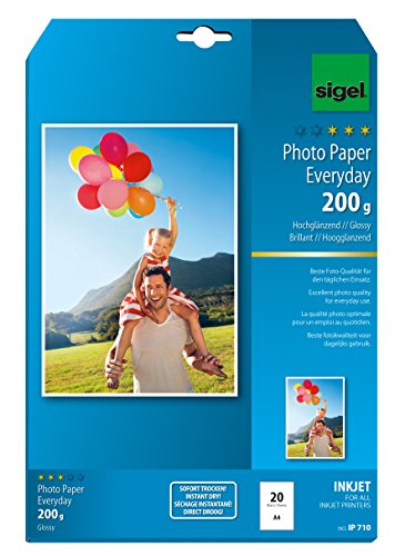 SIGEL IP710 InkJet Fotopapier A4, 20 Blatt, hochglänzend, weiß, 200 g , für hochwertige Fotografien von Sigel