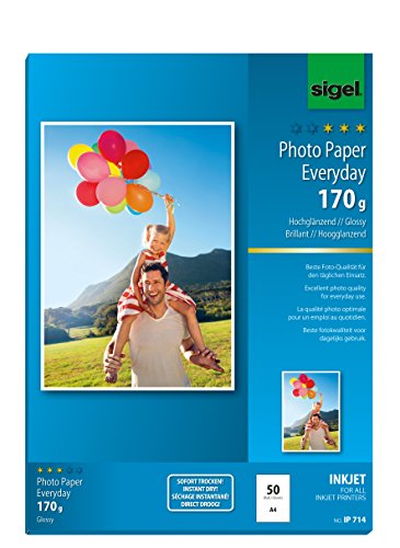 SIGEL IP714 InkJet Fotopapier hochglänzend, weiß, 170 g, A4, 50 Blatt , für hochwertige Fotografien von Sigel
