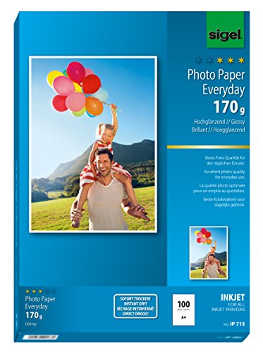 SIGEL IP715 InkJet Fotopapier hochglänzend, weiß, 170 g, A4, 100 Blatt, für hochwertige Fotografien, exzellente Detailschärfe, sofort trocken und wischfest SIGEL IP715 InkJet Fotopapier hochglänzend, weiß, 170 g, A4, 100 Blatt, für hochwertige Fotografien, exzellente Detailschärfe, sofort trocken und wischfest von Sigel