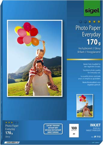 SIGEL Inkjetpapier Photo Paper Everyday, A4, 170 g/m², weiß, hochglänzend (100 Blatt), Sie erhalten 1 Packung á 100 Blatt von Sigel