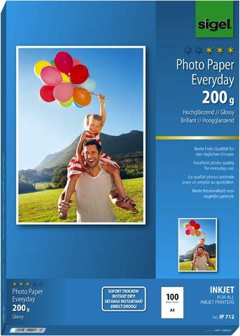 SIGEL Inkjetpapier Photo Paper Everyday, A4, 200 g/m², weiß, hochglänzend (100 Blatt), Sie erhalten 1 Packung á 100 Blatt von Sigel