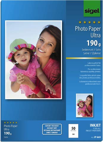 SIGEL Inkjetpapier Photo Paper Ultra, A4, 190 g/m², weiß, seidenmatt (50 Blatt), Sie erhalten 1 Packung á 50 Blatt von Sigel