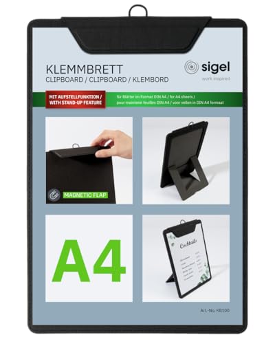 SIGEL KB100 Klemmbrett A4 schwarz, mit Aufstellfunktion, stabiles, stylisches Clipboard mit edler Leinenstruktur, strapazierfähig und leicht abwischbar SIGEL KB100 Klemmbrett A4 schwarz, mit Aufstellfunktion, stabiles, stylisches Clipboard mit edler Leinenstruktur, strapazierfähig und leicht abwischbar von Sigel