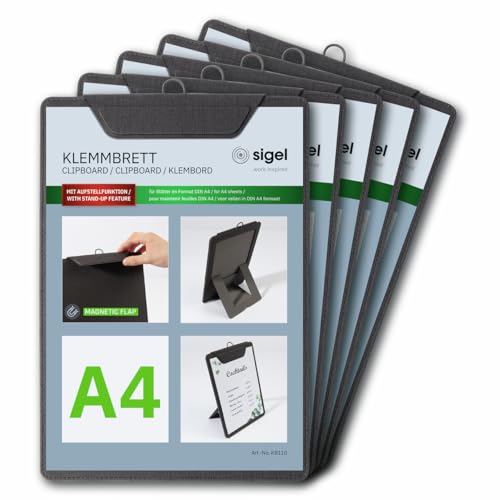 SIGEL KB110/5 Klemmbretter A4, anthrazit, mit Aufstellfunktion, 5er Pack, stabile, stylische Clipboards mit edler Leinenstruktur, strapazierfähig und leicht abwischbar SIGEL KB110/5 Klemmbretter A4, anthrazit, mit Aufstellfunktion, 5er Pack, stabile, stylische Clipboards mit edler Leinenstruktur, strapazierfähig und leicht abwischbar von Sigel