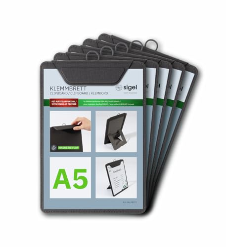 SIGEL KB111/5 Klemmbretter A5, anthrazit, mit Aufstellfunktion, 5er Pack, stabile, stylische Clipboards mit edler Leinenstruktur, strapazierfähig und leicht abwischbar SIGEL KB111/5 Klemmbretter A5, anthrazit, mit Aufstellfunktion, 5er Pack, stabile, stylische Clipboards mit edler Leinenstruktur, strapazierfähig und leicht abwischbar von Sigel