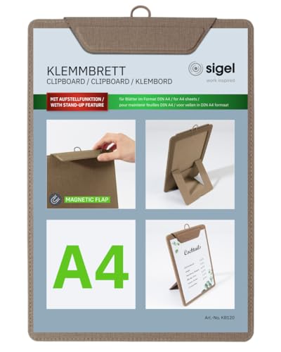 SIGEL KB120 Klemmbrett A4, beige, mit Aufstellfunktion, stabiles, stylisches Clipboard mit edler Leinenstruktur, strapazierfähig und leicht abwischbar SIGEL KB120 Klemmbrett A4, beige, mit Aufstellfunktion, stabiles, stylisches Clipboard mit edler Leinenstruktur, strapazierfähig und leicht abwischbar von Sigel