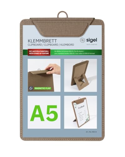 SIGEL KB121 Klemmbrett A5, beige, mit Aufstellfunktion, stabiles, stylisches Clipboard mit edler Leinenstruktur, strapazierfähig und leicht abwischbar SIGEL KB121 Klemmbrett A5, beige, mit Aufstellfunktion, stabiles, stylisches Clipboard mit edler Leinenstruktur, strapazierfähig und leicht abwischbar von Sigel