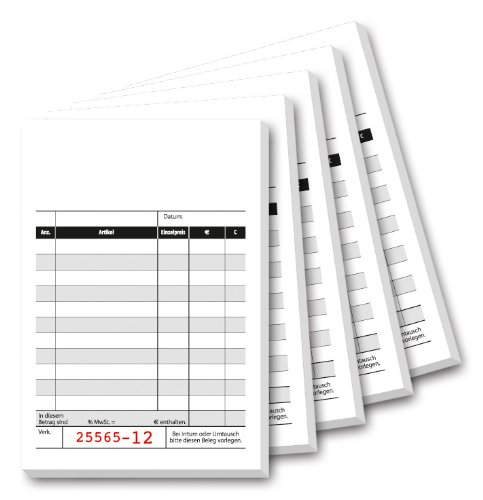 SIGEL KC620 Kassenblock mit Additionsblatt, 10x16,5cm, 5 Stück á 2x50 Blatt von Sigel