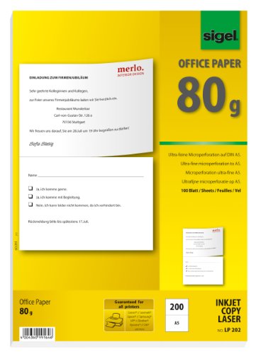 SIGEL LP202 Multifunktions-Papier weiß, 80 g, A4, perforiert auf A5, 100 Blatt SIGEL LP202 Multifunktions-Papier weiß, 80 g, A4, perforiert auf A5, 100 Blatt von Sigel