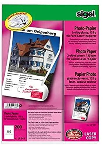 SIGEL LP341 Fotopapier für Laser / Kopierer, A4, 200 Blatt, hochglänzend, beidseitig bedruckbar, 135 g von Sigel