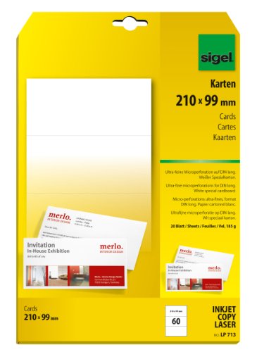 SIGEL LP713 PC-Korrespondenz-Karten DIN lang, beidseitig bedruckbar, weiß, 185 g, 60 Stück von Sigel