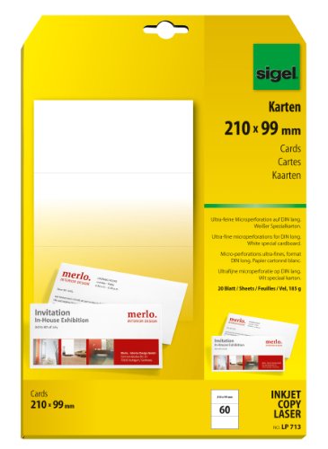 SIGEL LP713 PC-Korrespondenz-Karten DIN lang, beidseitig bedruckbar, weiß, 185 g, 60 Stück SIGEL LP713 PC-Korrespondenz-Karten DIN lang, beidseitig bedruckbar, weiß, 185 g, 60 Stück von Sigel