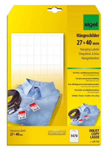 SIGEL LP715 Warenanhänger weiß, mit Aufhängeloch (A4, 27x40 mm) 1470 Stück von Sigel