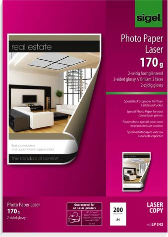 SIGEL Laserpapier Photo Paper glossy, A4, 170 g/m², weiß, glänzend (200 Blatt), Sie erhalten 1 Packung á 200 Blatt von Sigel