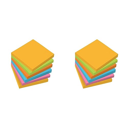 SIGEL MU120 Haftnotizen für agiles Arbeiten, 80% Klebefläche, quadratisch, 5 Farben (gelb, grün, orange, pink, blau), 7,5x7,5 cm, 6 Blocks à 100 Blatt (Packung mit 2) von Sigel