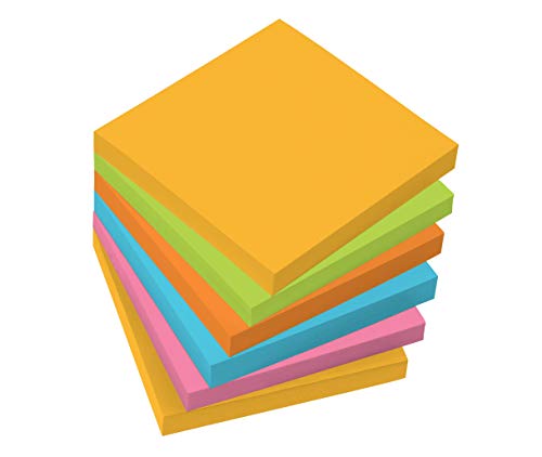 SIGEL MU120 Haftnotizen für agiles Arbeiten, 80% Klebefläche, quadratisch, 5 Farben (gelb, grün, orange, pink, blau), 7,5x7,5 cm, 6 Blocks à 100 Blatt, aus nachhaltigem Papier von Sigel