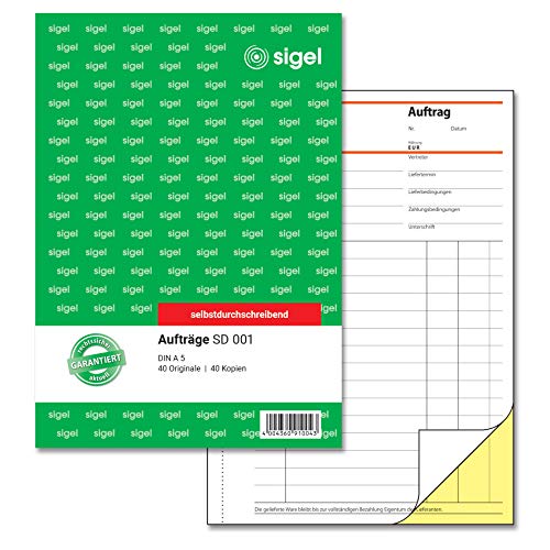 SIGEL SD001 Auftragsbuch A5, 2x40 Blatt, selbstdurchschreibend, 1 Stück von Sigel