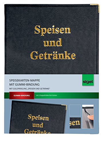 SIGEL SM100 Speisekarten-Mappe für A4, Menükarte, Gummi-Bindung, schwarz mit Goldprägung, strapazierfähig und leicht abwischbar SIGEL SM100 Speisekarten-Mappe für A4, Menükarte, Gummi-Bindung, schwarz mit Goldprägung, strapazierfähig und leicht abwischbar von Sigel