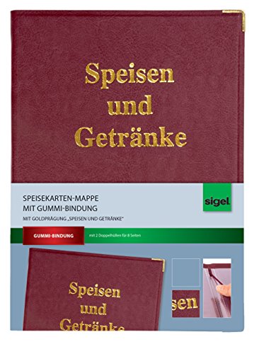 SIGEL SM102 Speisekarten-Mappe für A4, Menükarte, mit Gummi-Bindung, bordeauxrot mit Goldprägung, strapazierfähig und leicht abwischbar von Sigel