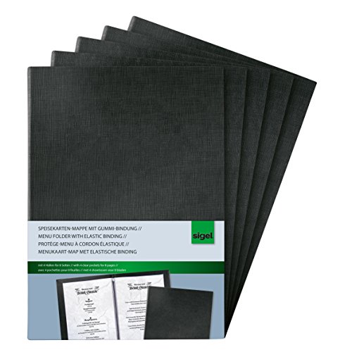 SIGEL SM110/5 Speisekarten-Mappen / Präsentations-Mappen / Menükarten mit Gummi-Bindung für A4, 5er Pack, schwarz mit edler Leinenstruktur, strapazierfähig und leicht abwischbar SIGEL SM110/5 Speisekarten-Mappen / Präsentations-Mappen / Menükarten mit Gummi-Bindung für A4, 5er Pack, schwarz mit edler Leinenstruktur, strapazierfähig und leicht abwischbar von Sigel