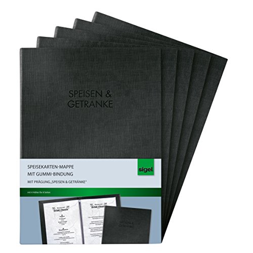 SIGEL SM111/5 Speisekarten-Mappen mit Gummi-Bindung für A4, 5-er Pack, schwarz mit edler Leinenstruktur, strapazierfähig und leicht abwischbar SIGEL SM111/5 Speisekarten-Mappen mit Gummi-Bindung für A4, 5-er Pack, schwarz mit edler Leinenstruktur, strapazierfähig und leicht abwischbar von Sigel