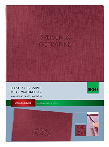 SIGEL SM112 Speisekarten-Mappe mit Gummi-Bindung für A4, bordeauxrot mit edler Leinenstruktur von Sigel